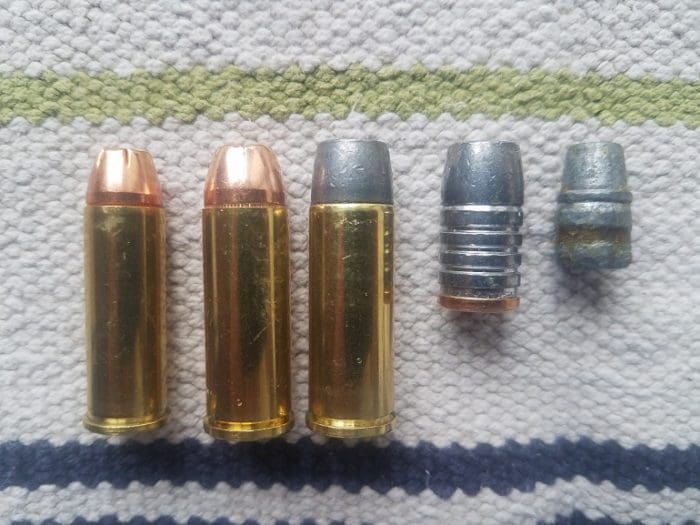 Hornady .44 Magnum far left, Hornady .480 Ruger Center, 410gr Hand Load Right. 410gr .475" bullet vs 240gr .429" bullet (image courtesy JWT for thetruthaboutguns.com)