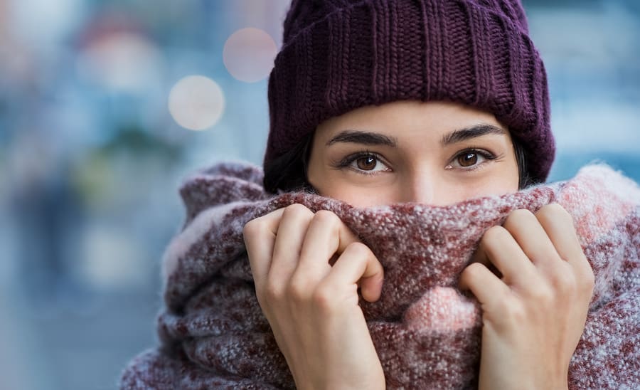 woman cold scarf face mask