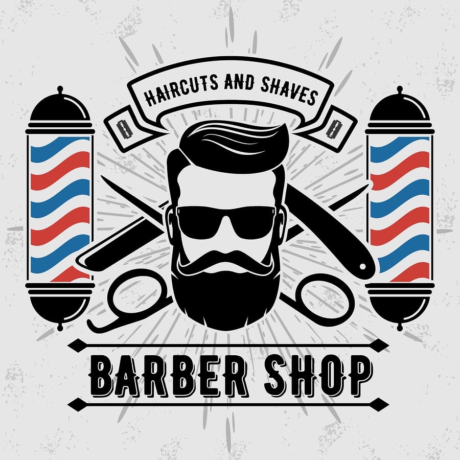 Barbershop Logo With Barber Pole In Vintage Style. Vector Templa