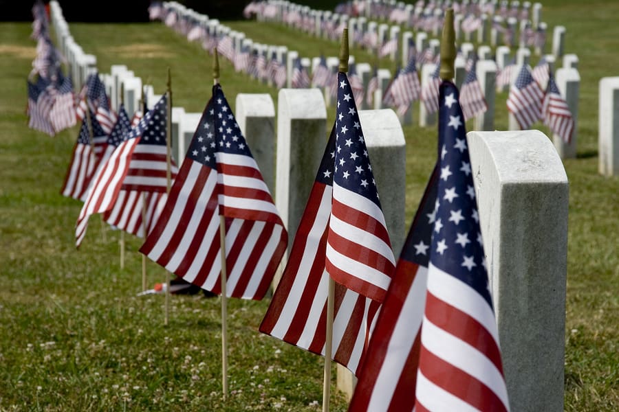 Memorial day flags graves cemetery