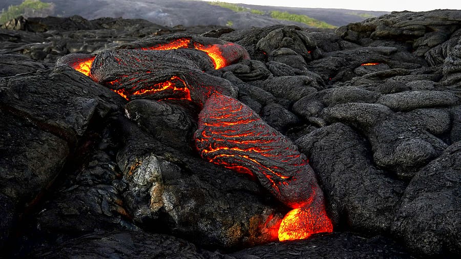 Slow Lava Flow From Kiiaeua Volcano Hawaii
