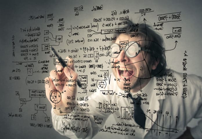 mad scientist statistics black board calculate