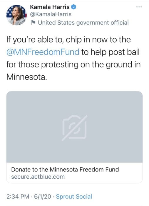 Kamala Harris Minnesota Bail Fund Tweet