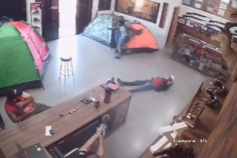 Gun Store Robbery Security Video Shooting