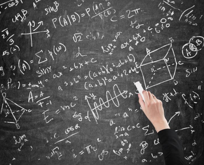 calculation blackboard black board woman confusing
