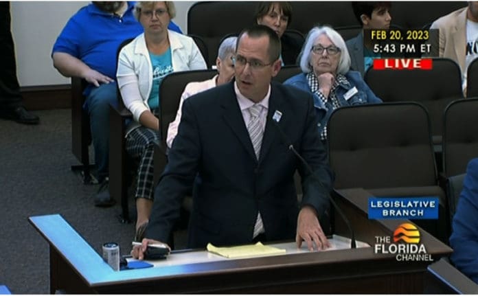 Eric Friday, general counsel of Florida Carry, Inc., testifies about SB 150 during a hearing of the Senate Criminal Justice Committee Monday. (Screenshot courtesy of The Florida Channel.)